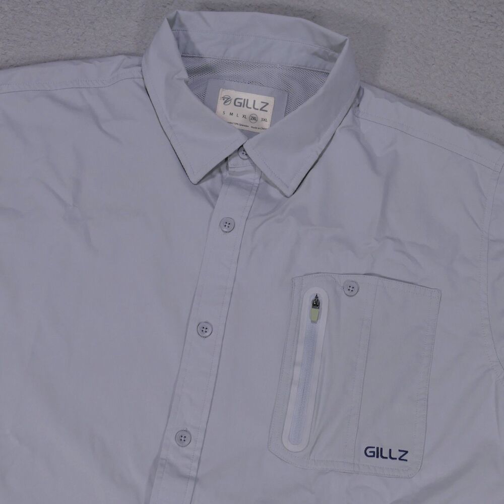 Gillz Fishing Shirt Vented Mens 2XL Gray Button Up Performance Long Sleeve